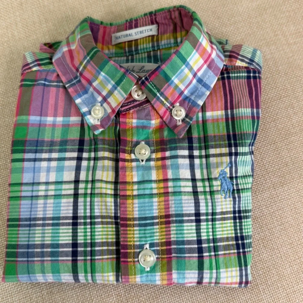 Ralph Lauren Baby Boys Multi Color Plaid Natural Stretch Button Down Shirt 9M
